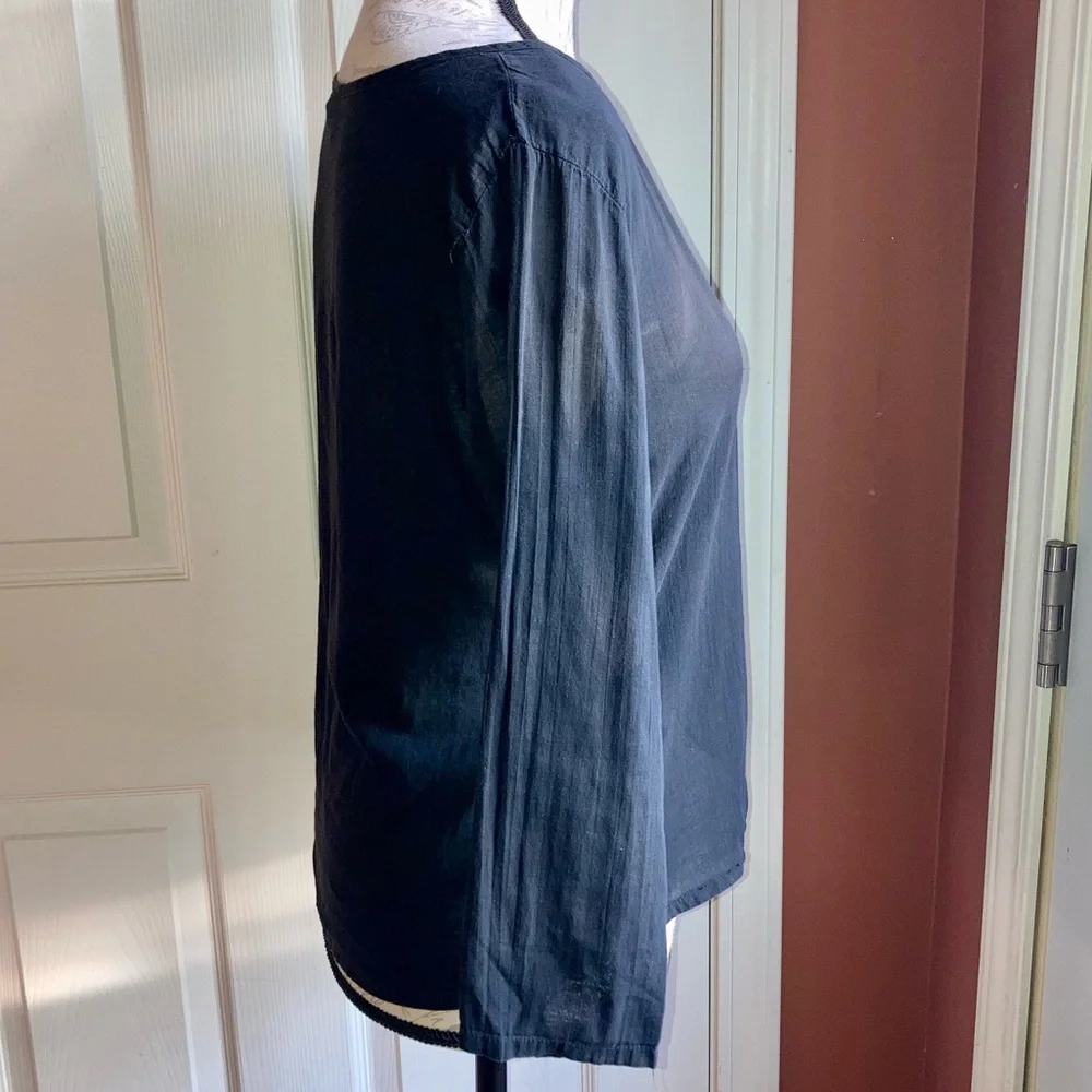 Black Sheer Lightweight Cotton Blouse Top 3/4 Sleeves by City Lights Medium - Picture 4 of 8